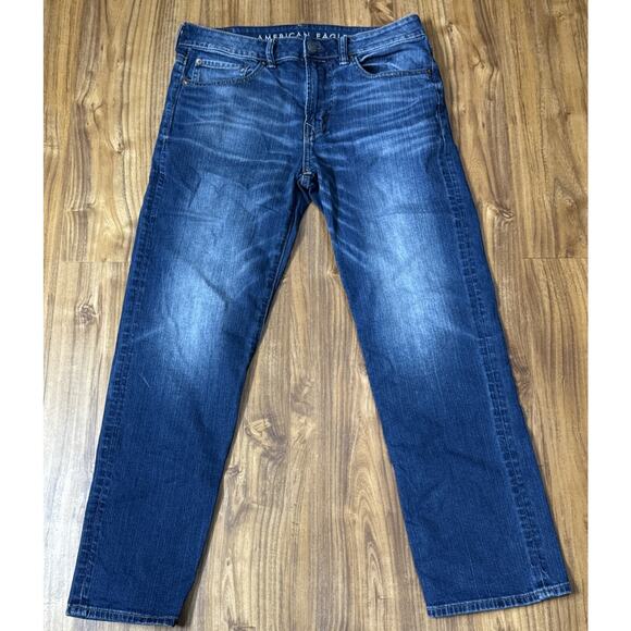 American Eagle Jeans Mens 31x30 Blue Flex Relaxed Straight Dark Wash Denim - Picture 1 of 6